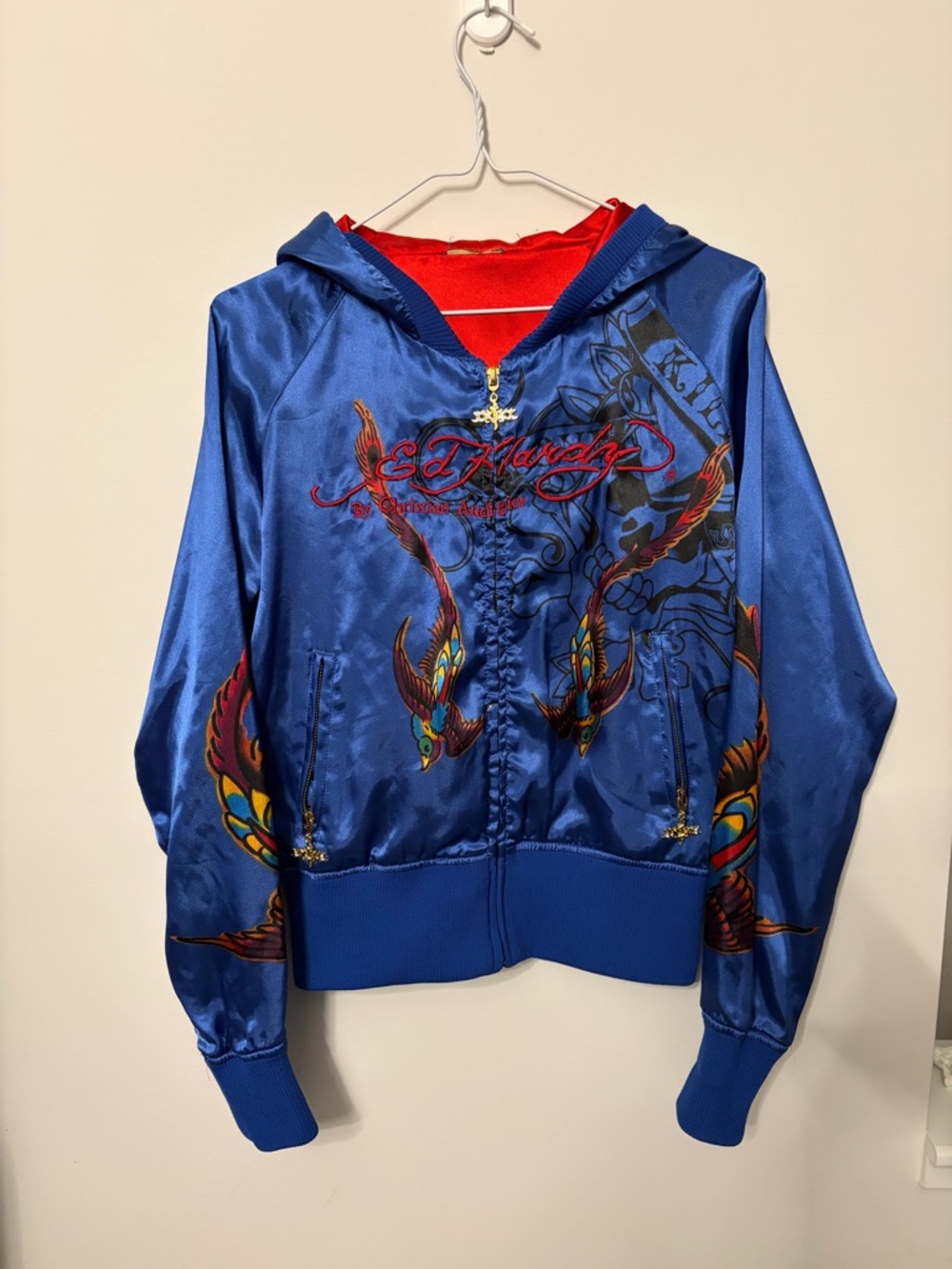 Vintage Ed Hardy Blue Satin Hoodie